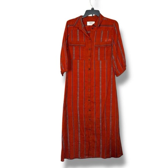 Ba&sh Robe Kinda Button Front Shirt Dress Orange Stripe Midi Dress NWT Small - Picture 1 of 10